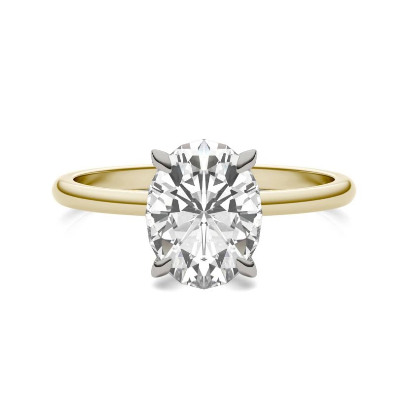 Charles & Colvard 2.1 ct. tw. Lab Created Moissanite Oval Solitaire Ring in 14K White and Yellow Gold