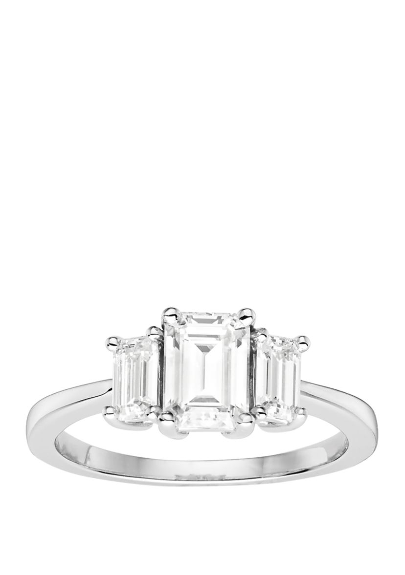 1.55 ct. t.w. Lab Created Moissanite Three Stone Ring in 14K White Gold