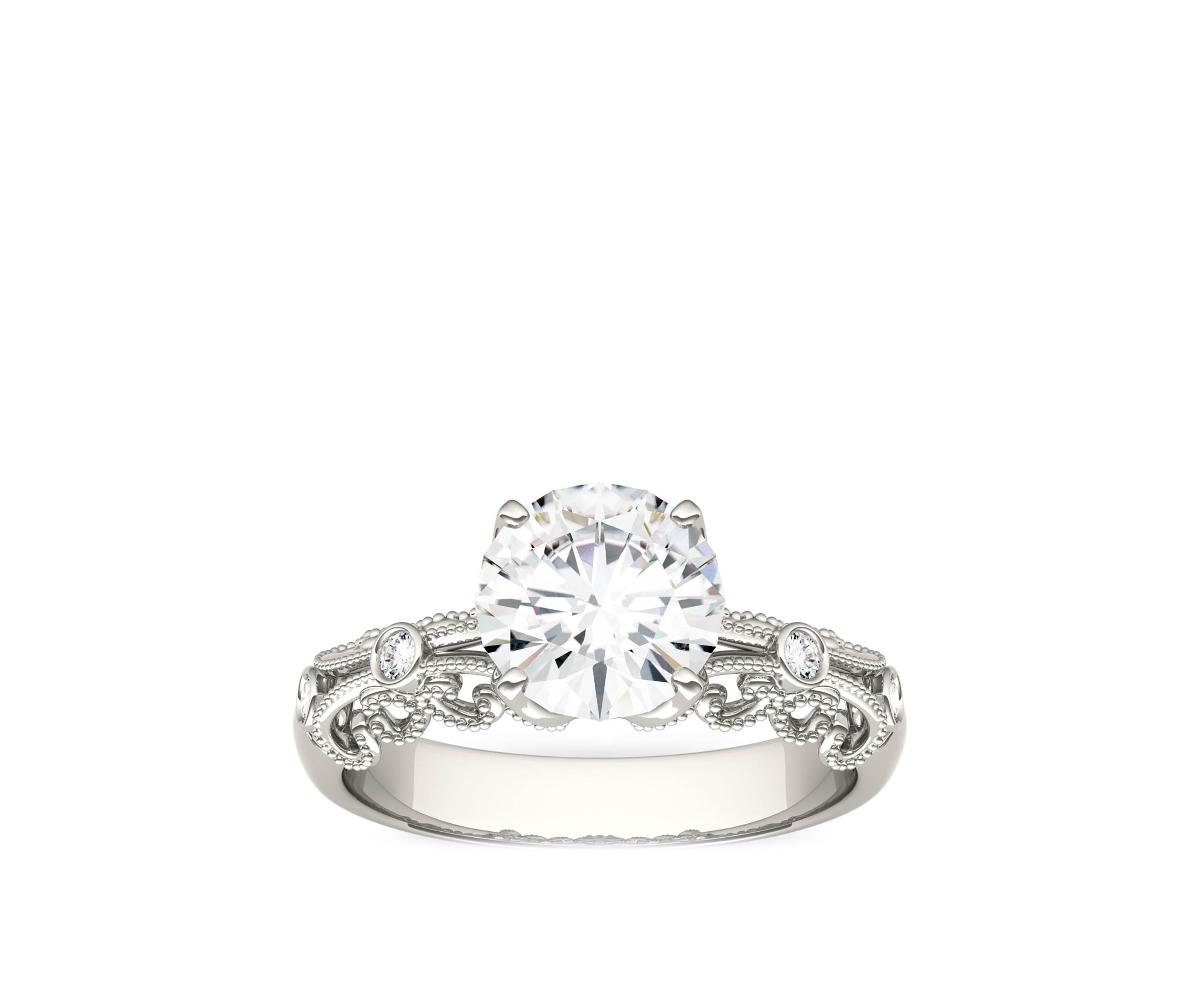  1.54 ct. t.w. Lab Created Moissanite Millgrain Ring in 14K White Gold
