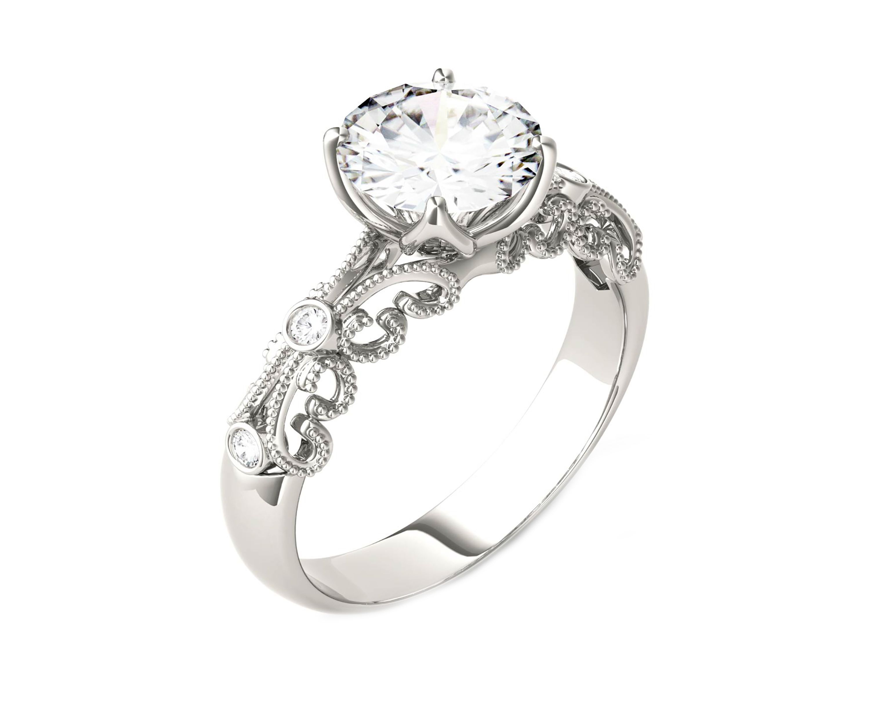  1.54 ct. t.w. Lab Created Moissanite Millgrain Ring in 14K White Gold