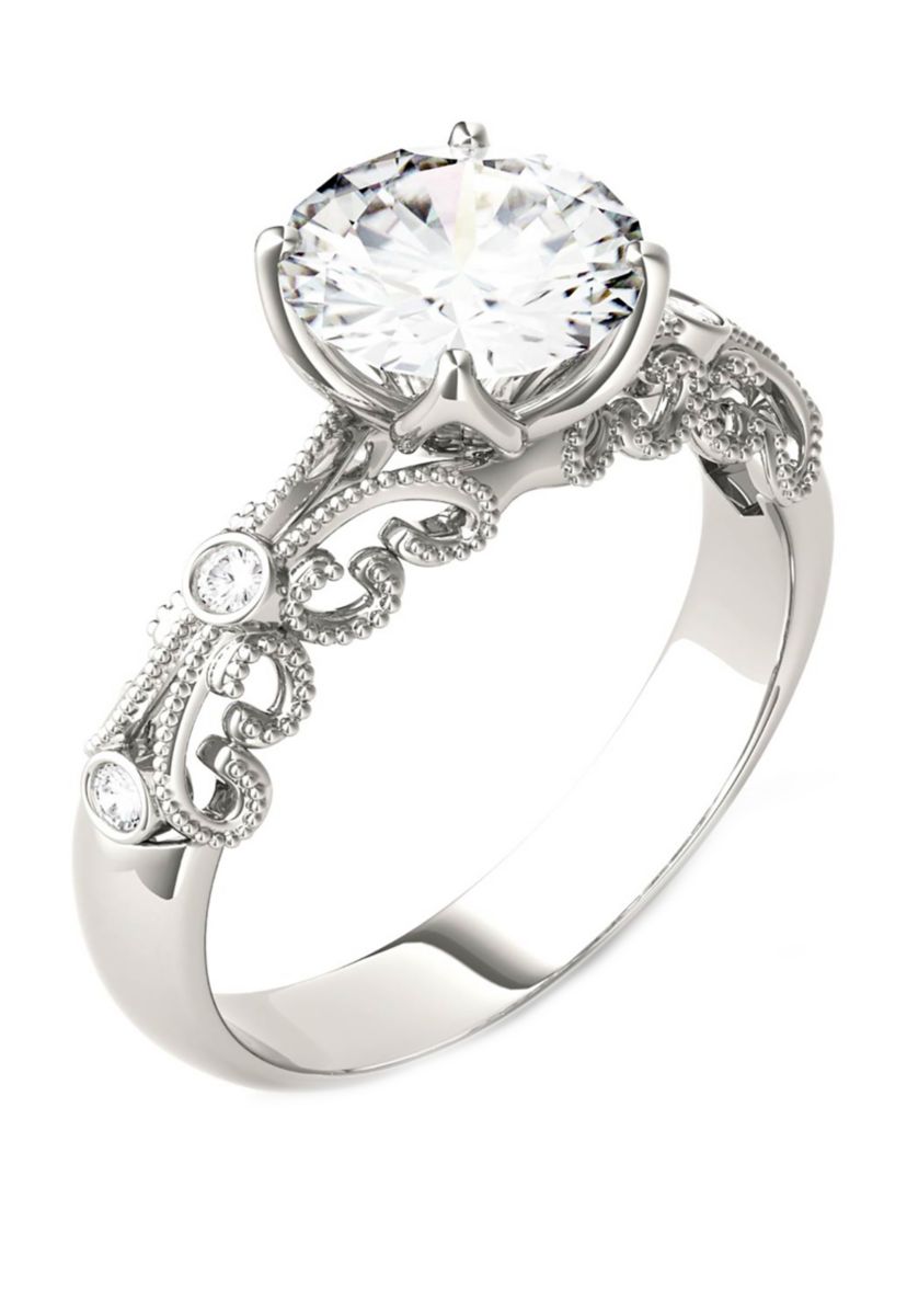  1.54 ct. t.w. Lab Created Moissanite Millgrain Ring in 14K White Gold