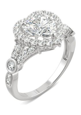 3/4 ct. t.w. Lab Created Moissanite Heart Halo Ring 14k White Gold