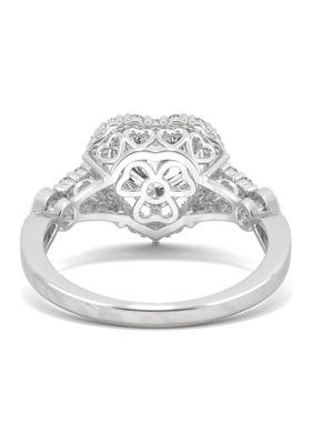 3/4 ct. t.w. Lab Created Moissanite Heart Halo Ring 14k White Gold