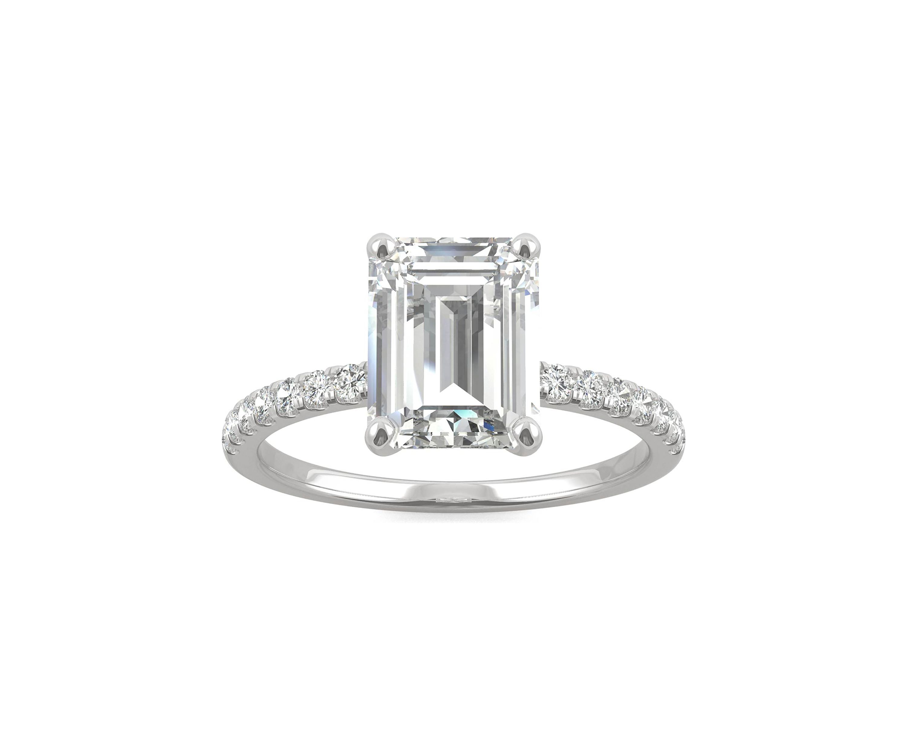 3/4 ct. t.w. Lab Created Moissanite Emerald Cut Engagement Ring in 14k White Gold