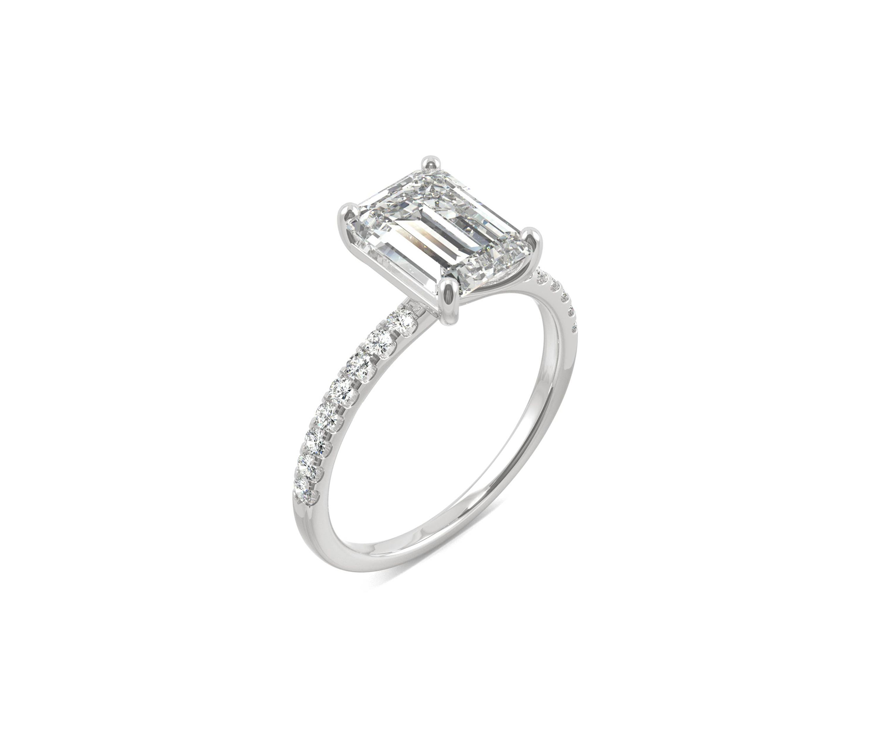 3/4 ct. t.w. Lab Created Moissanite Emerald Cut Engagement Ring in 14k White Gold