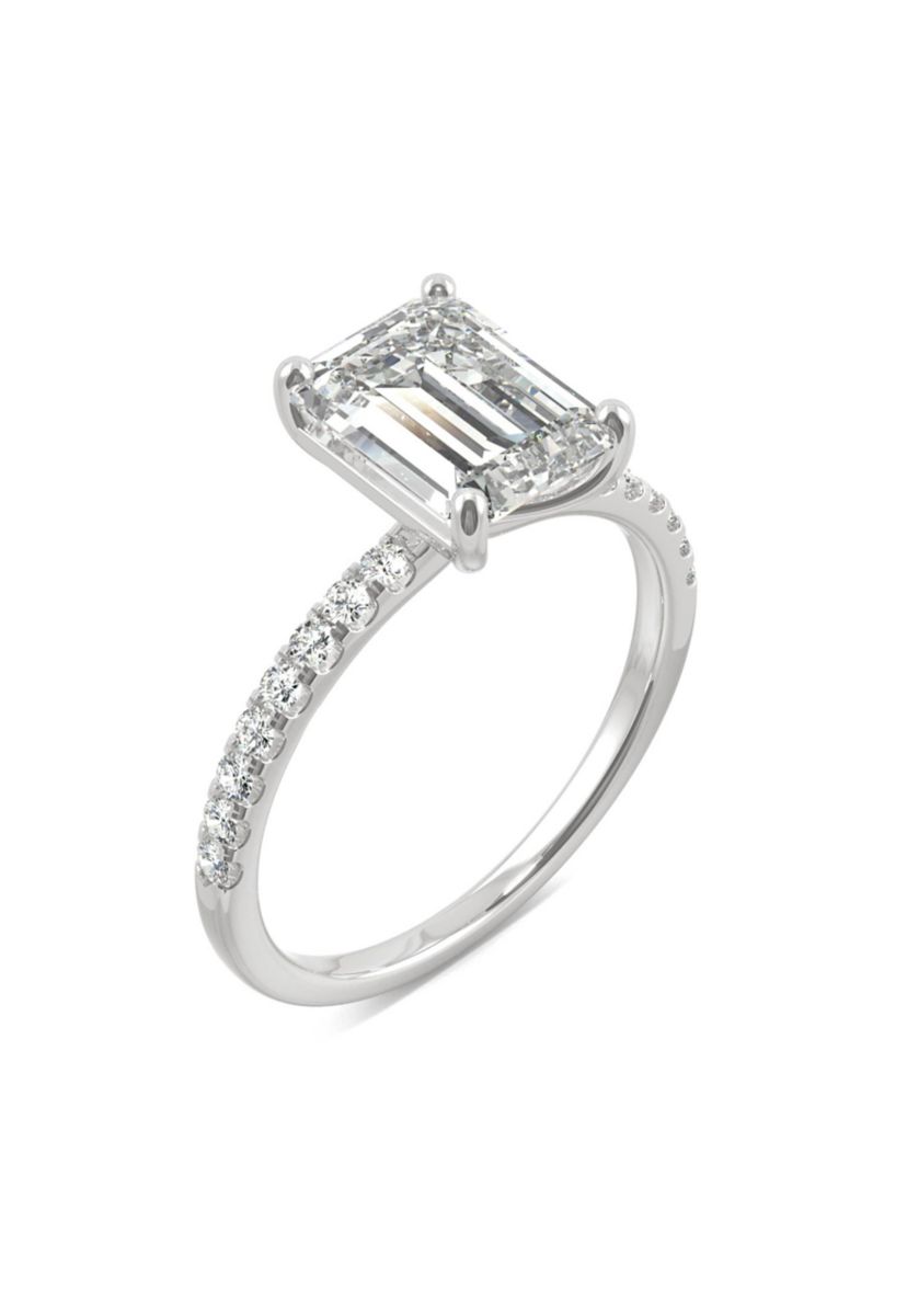 3/4 ct. t.w. Lab Created Moissanite Emerald Cut Engagement Ring in 14k White Gold