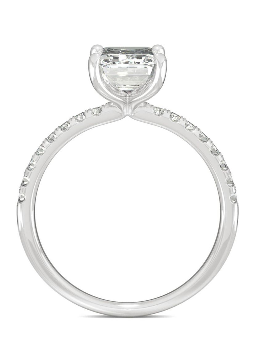 3/4 ct. t.w. Lab Created Moissanite Emerald Cut Engagement Ring in 14k White Gold