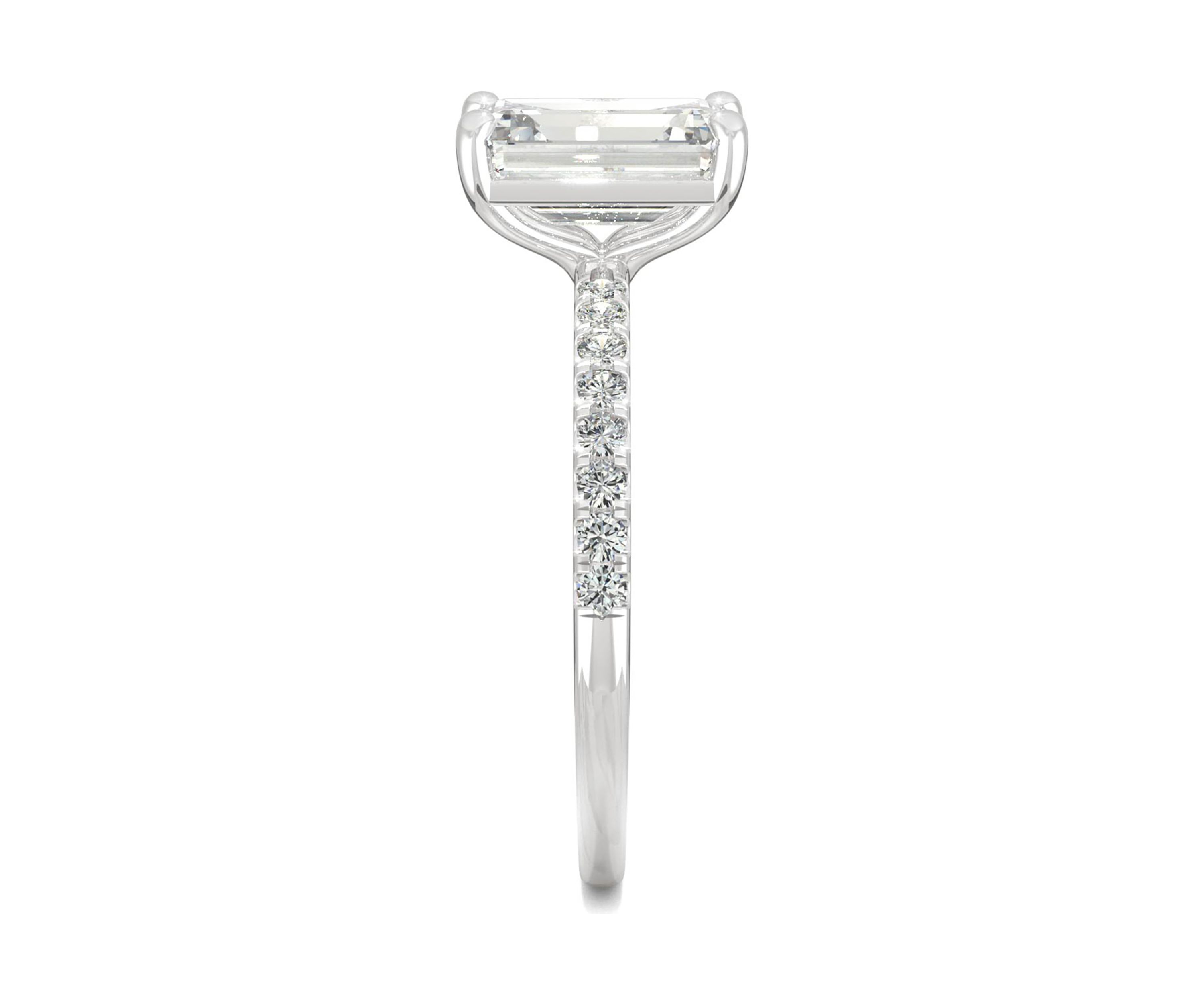 3/4 ct. t.w. Lab Created Moissanite Emerald Cut Engagement Ring in 14k White Gold