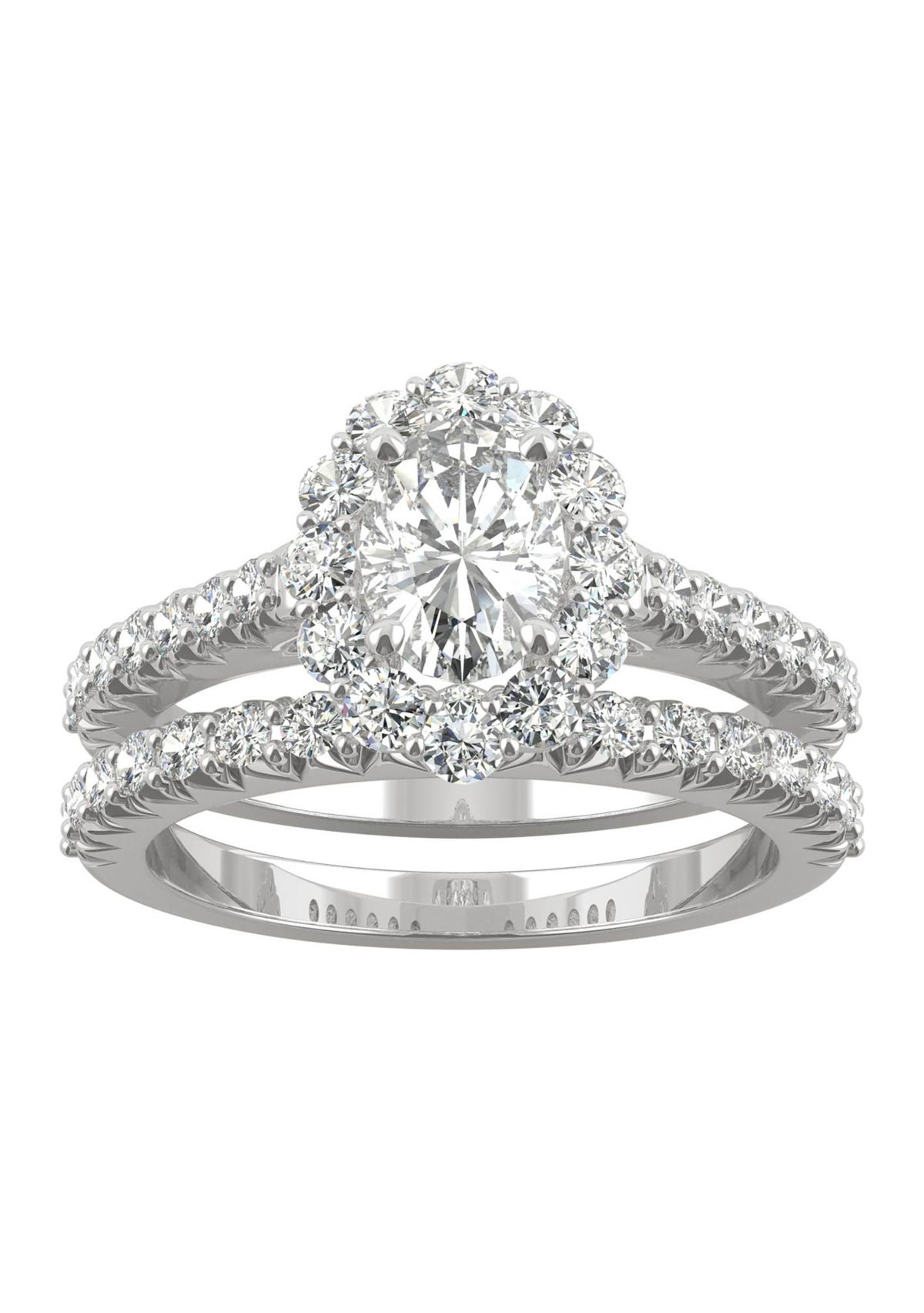 7/8 ct. t.w. Lab Created Moissanite Halo Bridal Set in 14k White Gold