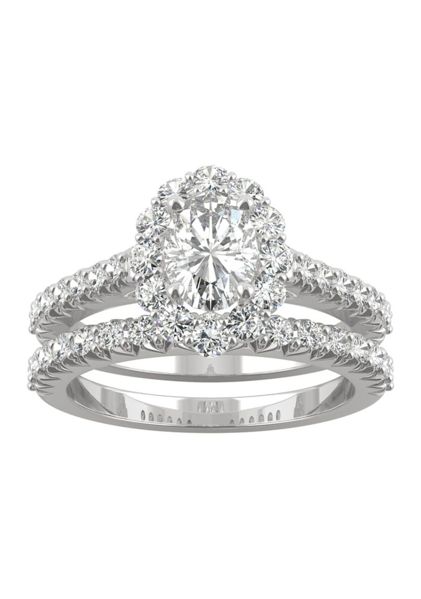7/8 ct. t.w. Lab Created Moissanite Halo Bridal Set in 14k White Gold