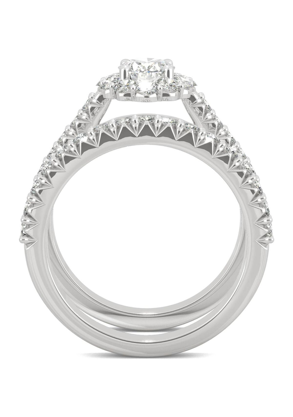 7/8 ct. t.w. Lab Created Moissanite Halo Bridal Set in 14k White Gold