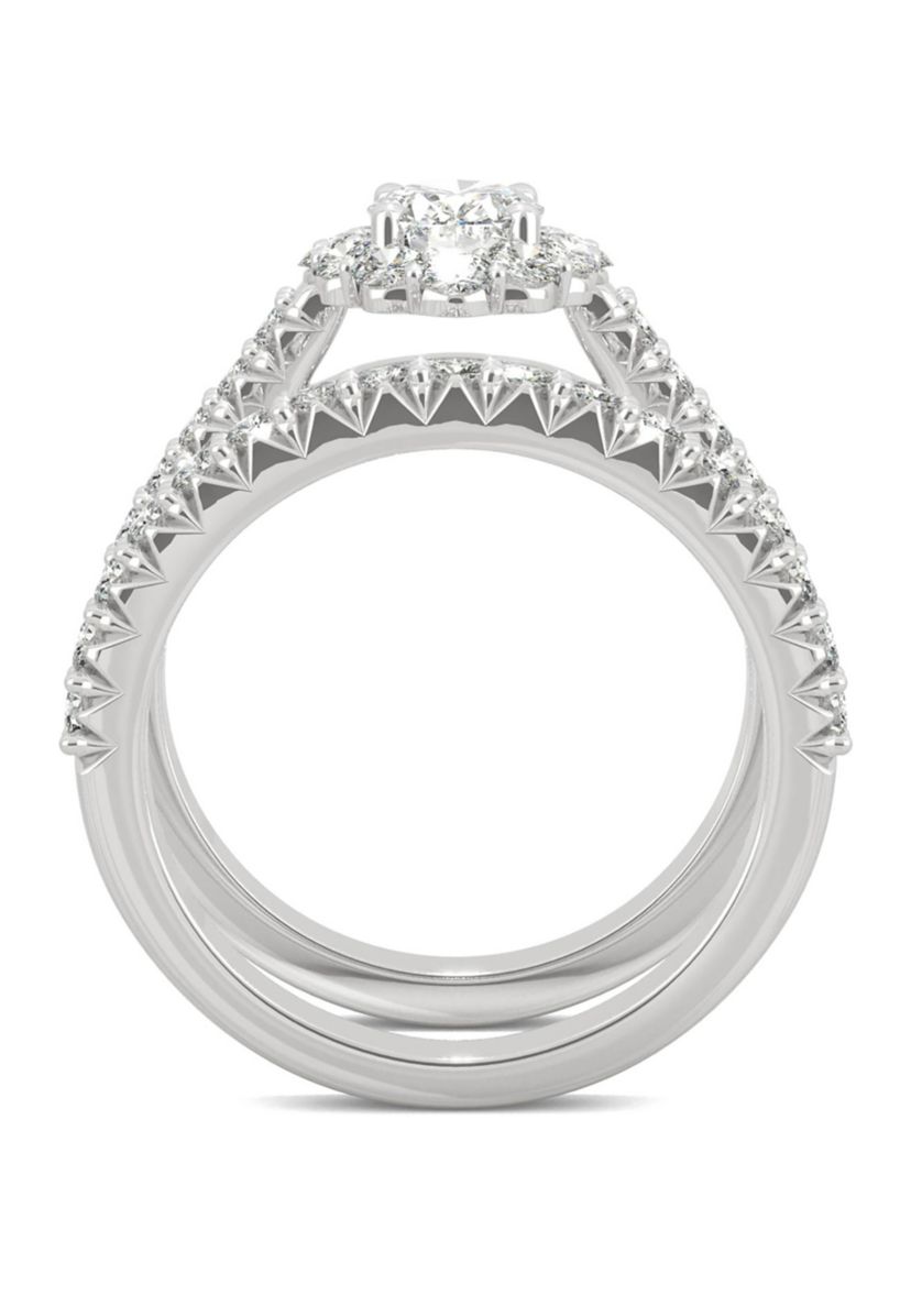 7/8 ct. t.w. Lab Created Moissanite Halo Bridal Set in 14k White Gold