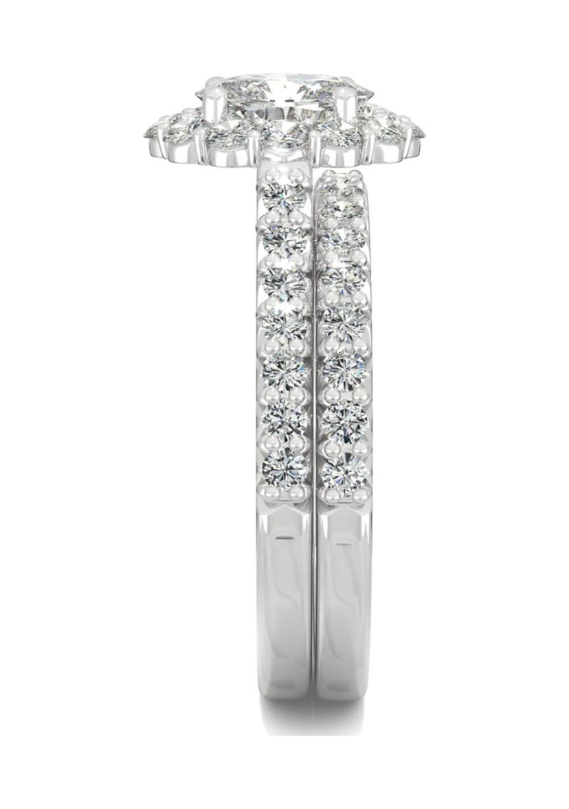 7/8 ct. t.w. Lab Created Moissanite Halo Bridal Set in 14k White Gold