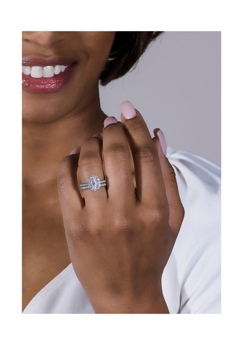 7/8 ct. t.w. Lab Created Moissanite Halo Bridal Set in 14k White Gold