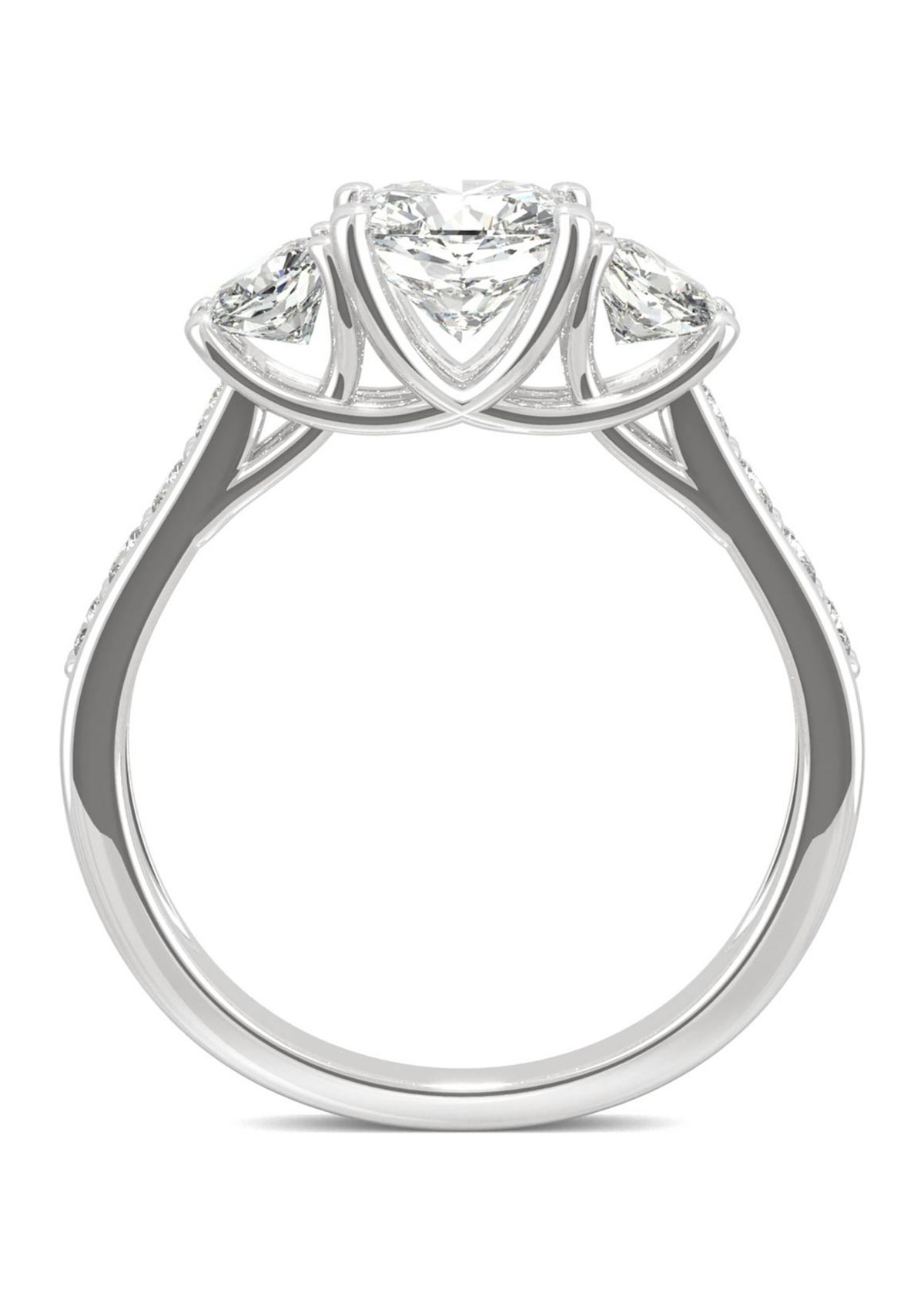 1/8 ct. t.w. Lab Created Moissanite Cushion Three Stone Ring in 14k White Gold