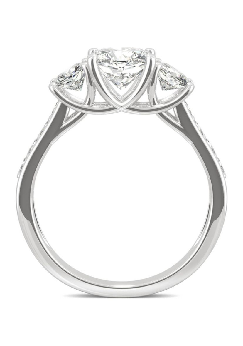 1/8 ct. t.w. Lab Created Moissanite Cushion Three Stone Ring in 14k White Gold