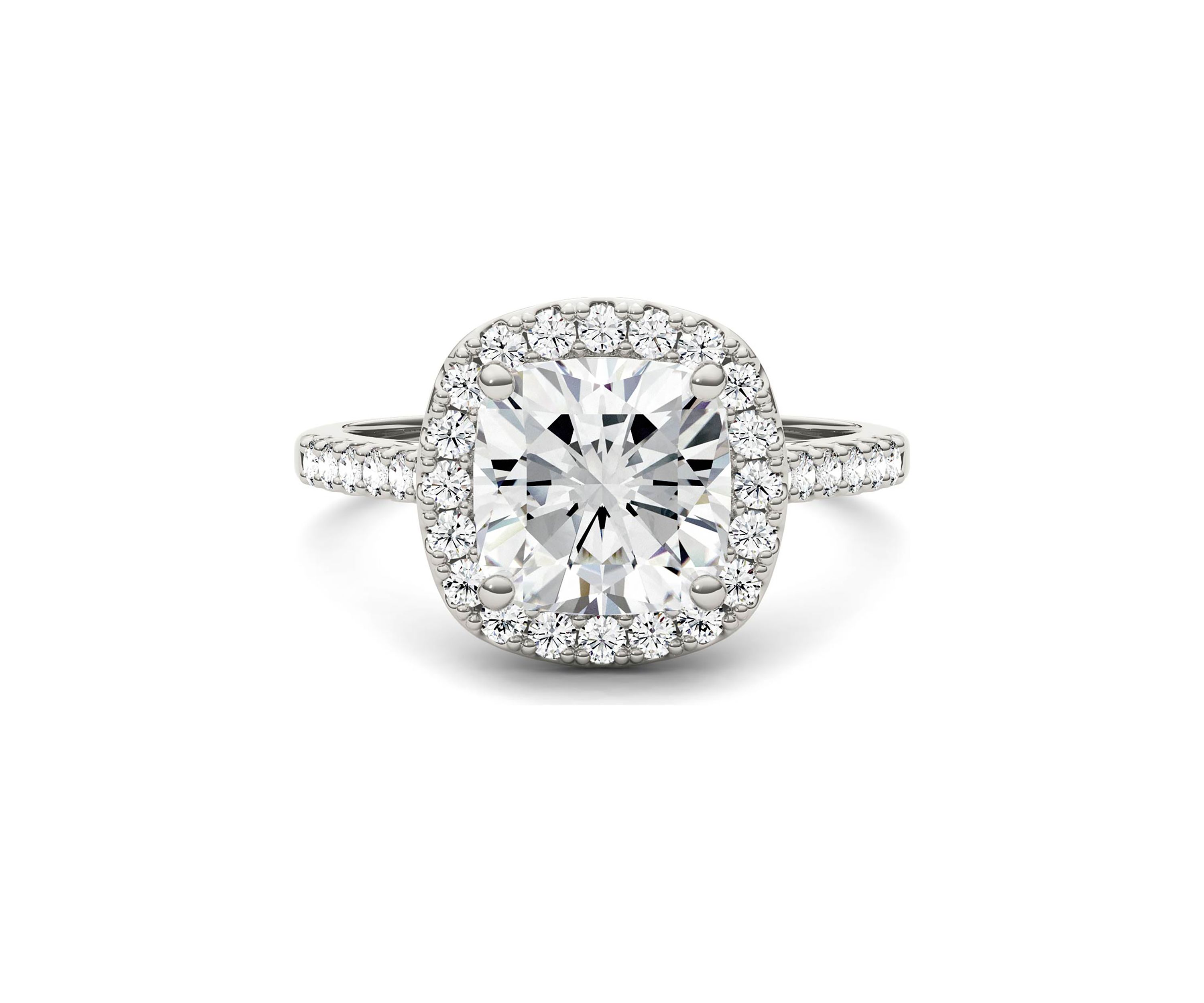 7/8 ct. t.w. Lab Created Moissanite Cushion Halo Engagement Ring in 14k White Gold