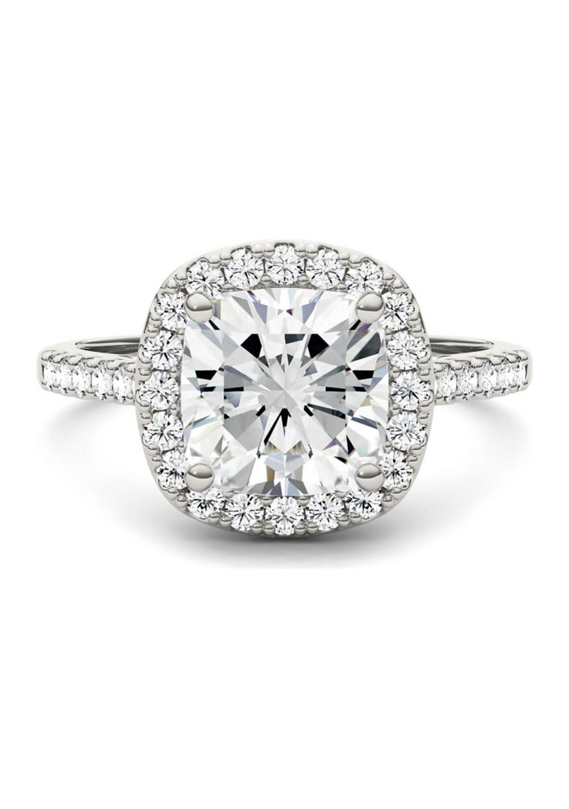 7/8 ct. t.w. Lab Created Moissanite Cushion Halo Engagement Ring in 14k White Gold