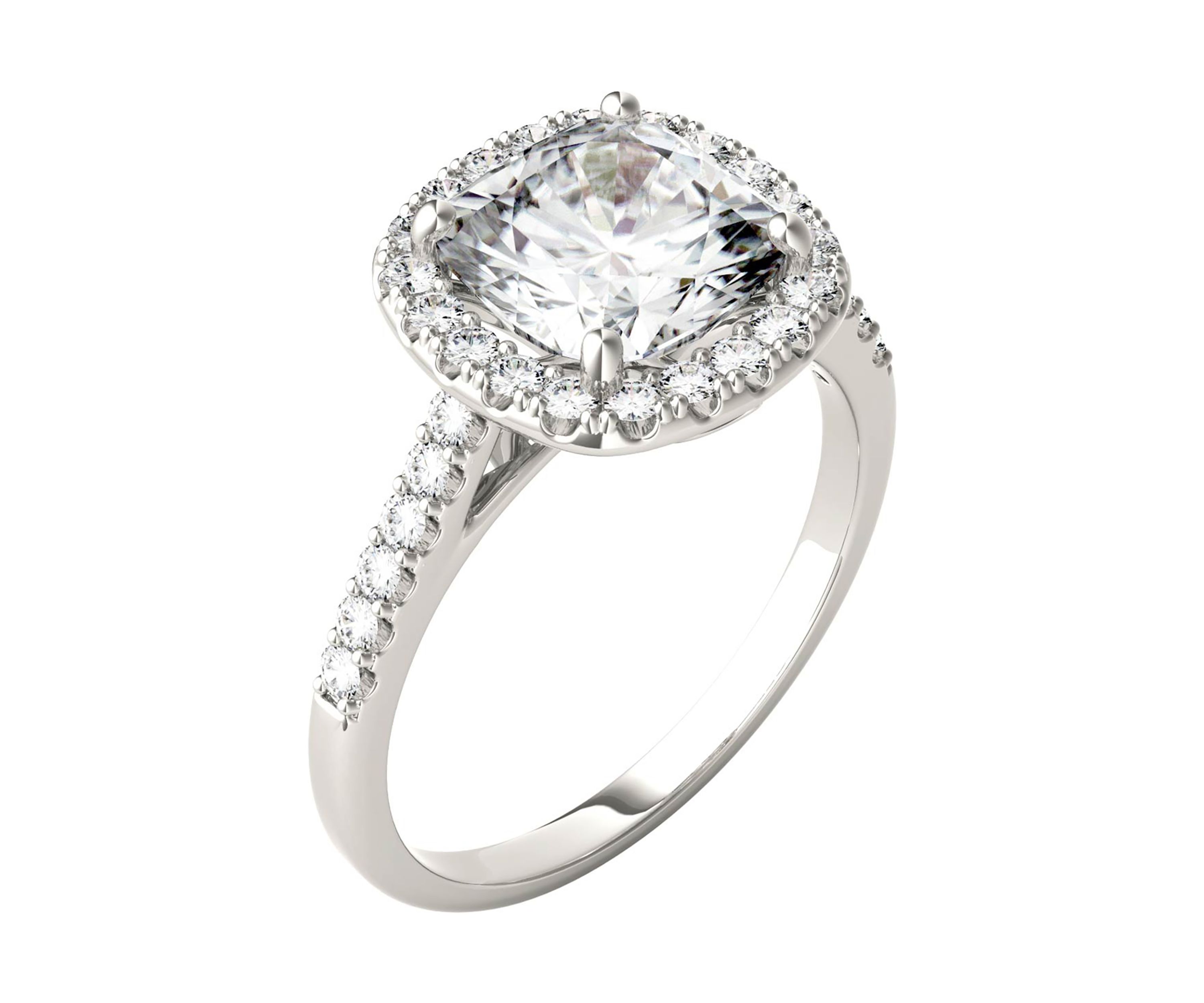 7/8 ct. t.w. Lab Created Moissanite Cushion Halo Engagement Ring in 14k White Gold