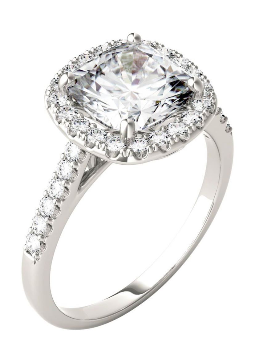 7/8 ct. t.w. Lab Created Moissanite Cushion Halo Engagement Ring in 14k White Gold
