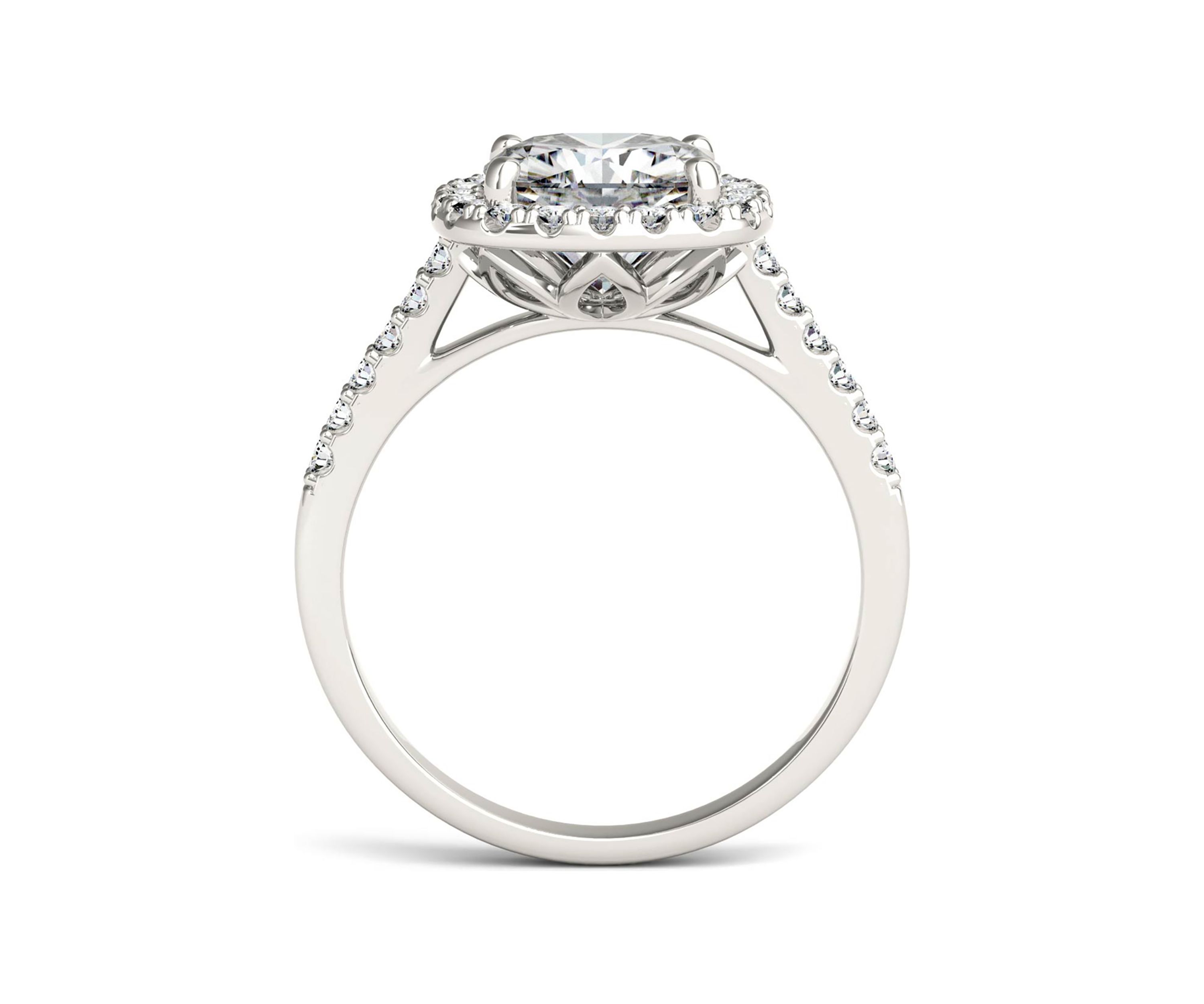 7/8 ct. t.w. Lab Created Moissanite Cushion Halo Engagement Ring in 14k White Gold
