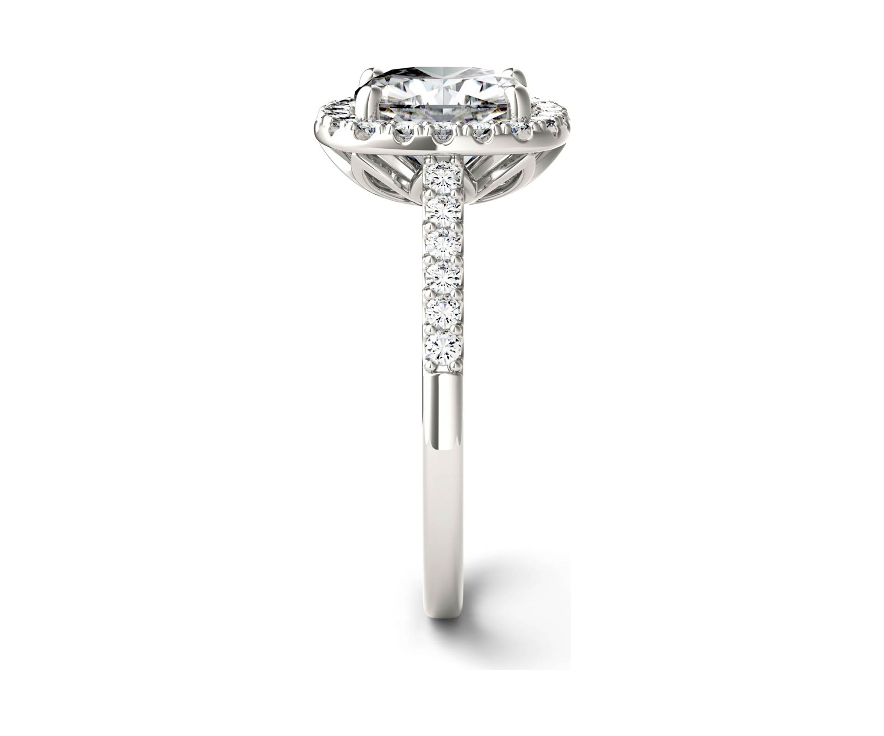 7/8 ct. t.w. Lab Created Moissanite Cushion Halo Engagement Ring in 14k White Gold