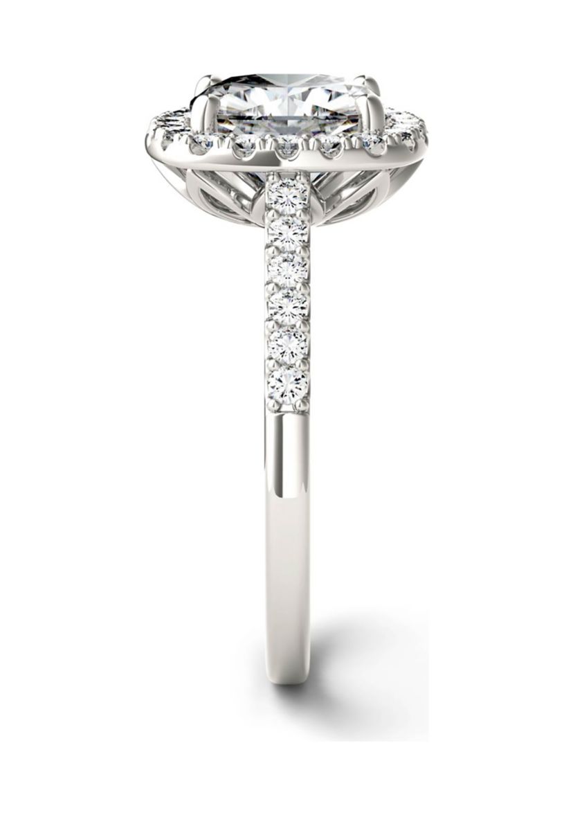 7/8 ct. t.w. Lab Created Moissanite Cushion Halo Engagement Ring in 14k White Gold