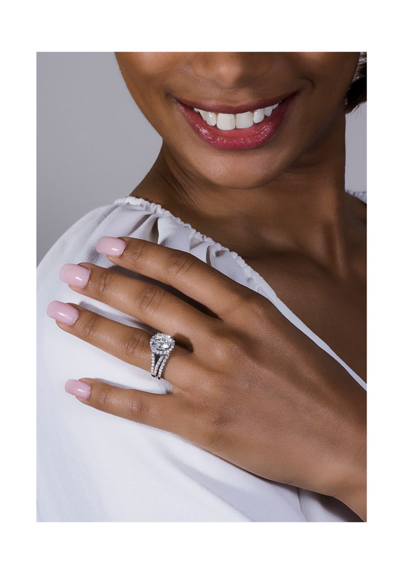 3/4 ct. t.w. Lab Created Moissanite Halo Bridal Set in 14k White Gold