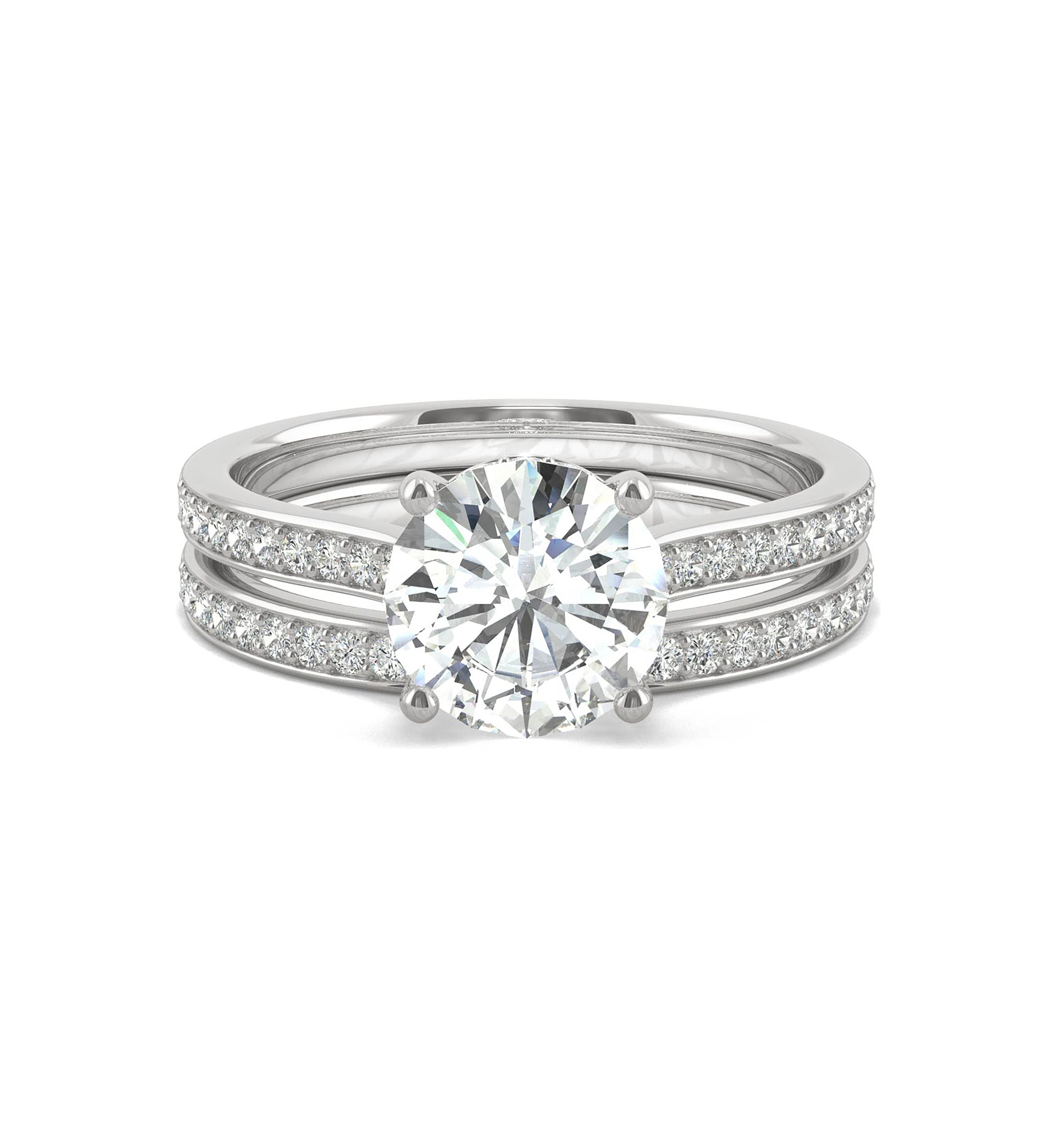7/8 ct. t.w. Lab Created Moissanite Round Brilliant Bridal Set in 14k White Gold