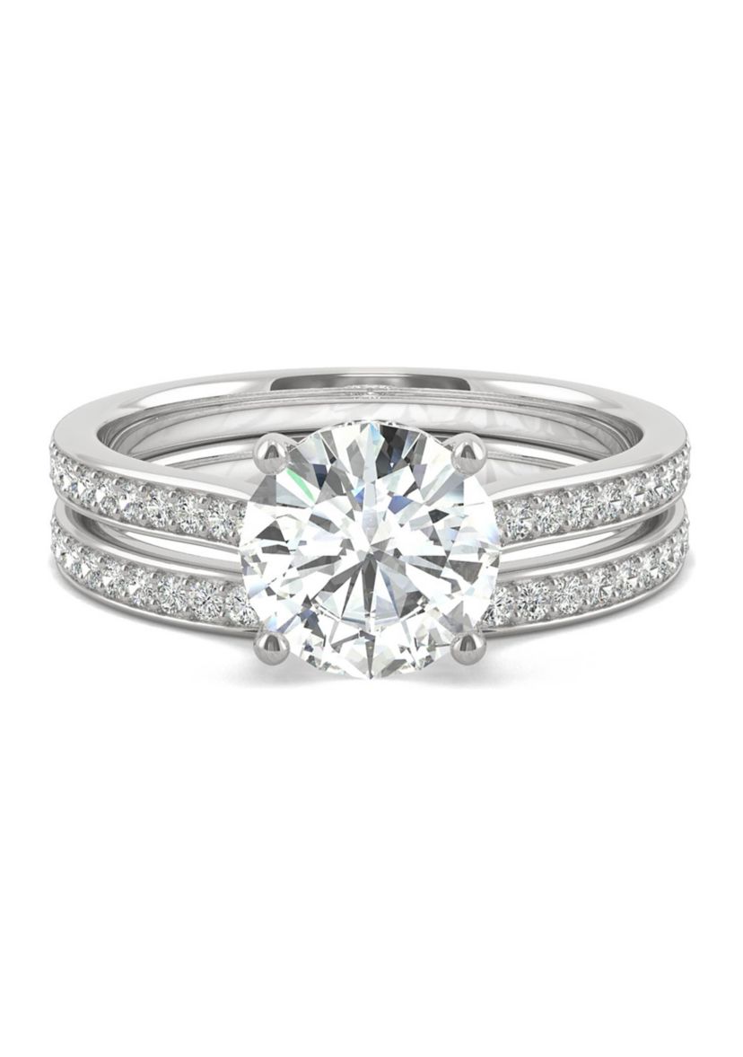 7/8 ct. t.w. Lab Created Moissanite Round Brilliant Bridal Set in 14k White Gold