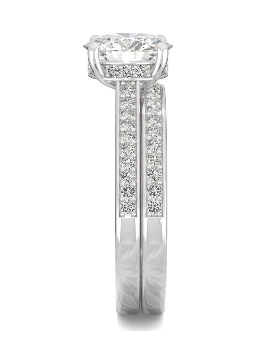 7/8 ct. t.w. Lab Created Moissanite Round Brilliant Bridal Set in 14k White Gold