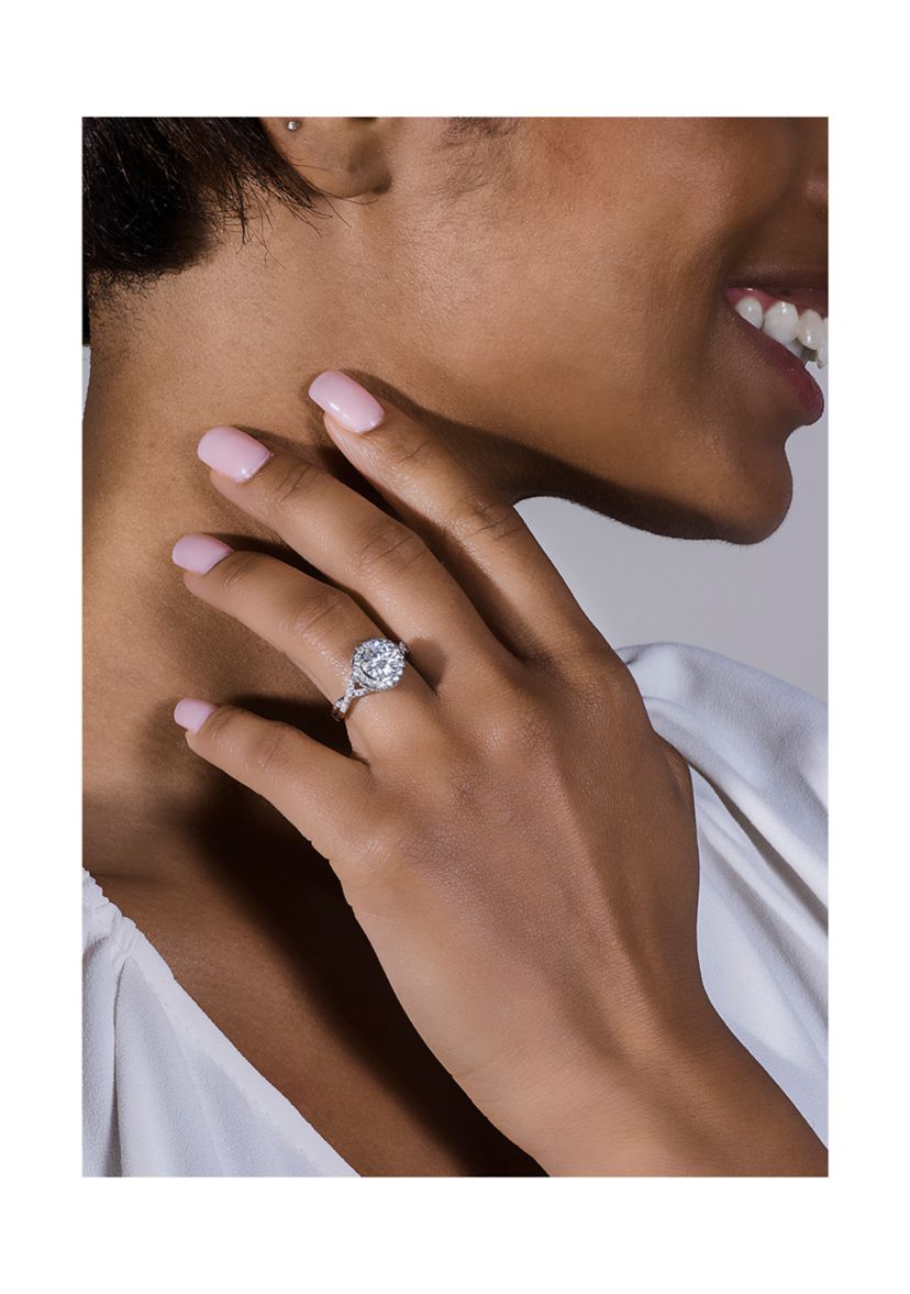 3/4 ct. t.w. Lab Created Moissanite Halo Engagement Ring in 14k White Gold