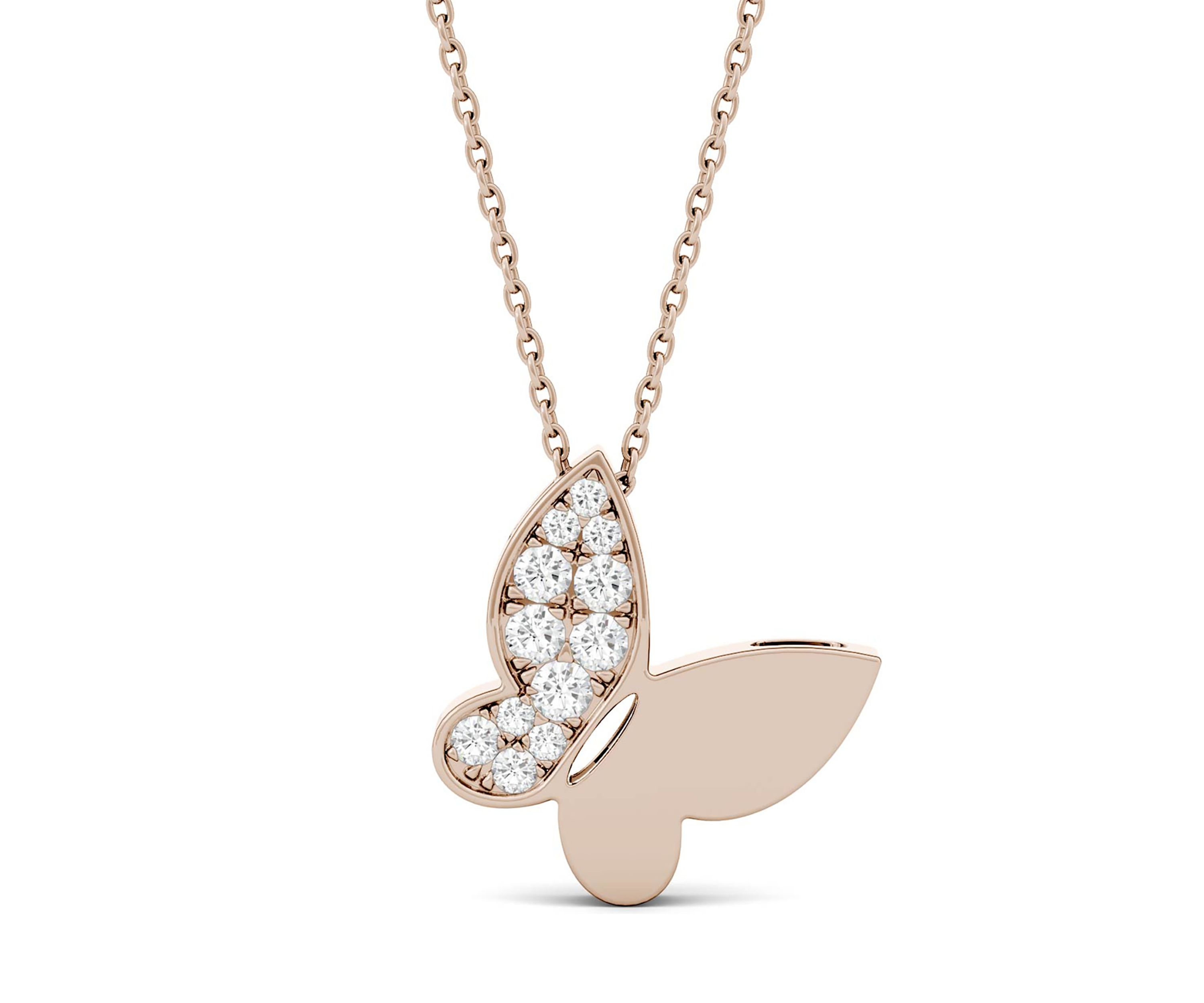 1/6 ct. t.w. Moissanite Butterfly Pendant in 14K Rose Gold