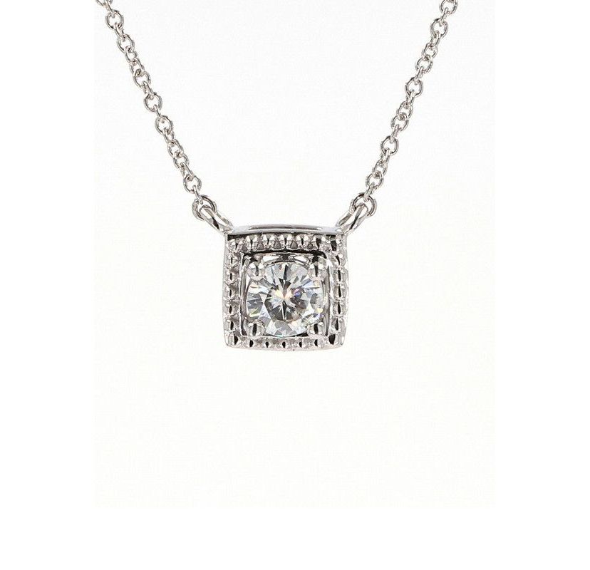 Lab Created Sterling Silver 0.33ct. tw. Moissanite Halo Pendant