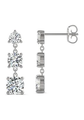 Charles & Colvard 1/5 Ct. T.w. Lab Created Moissanite Three Stone Drop Earrings In 14K White Gold