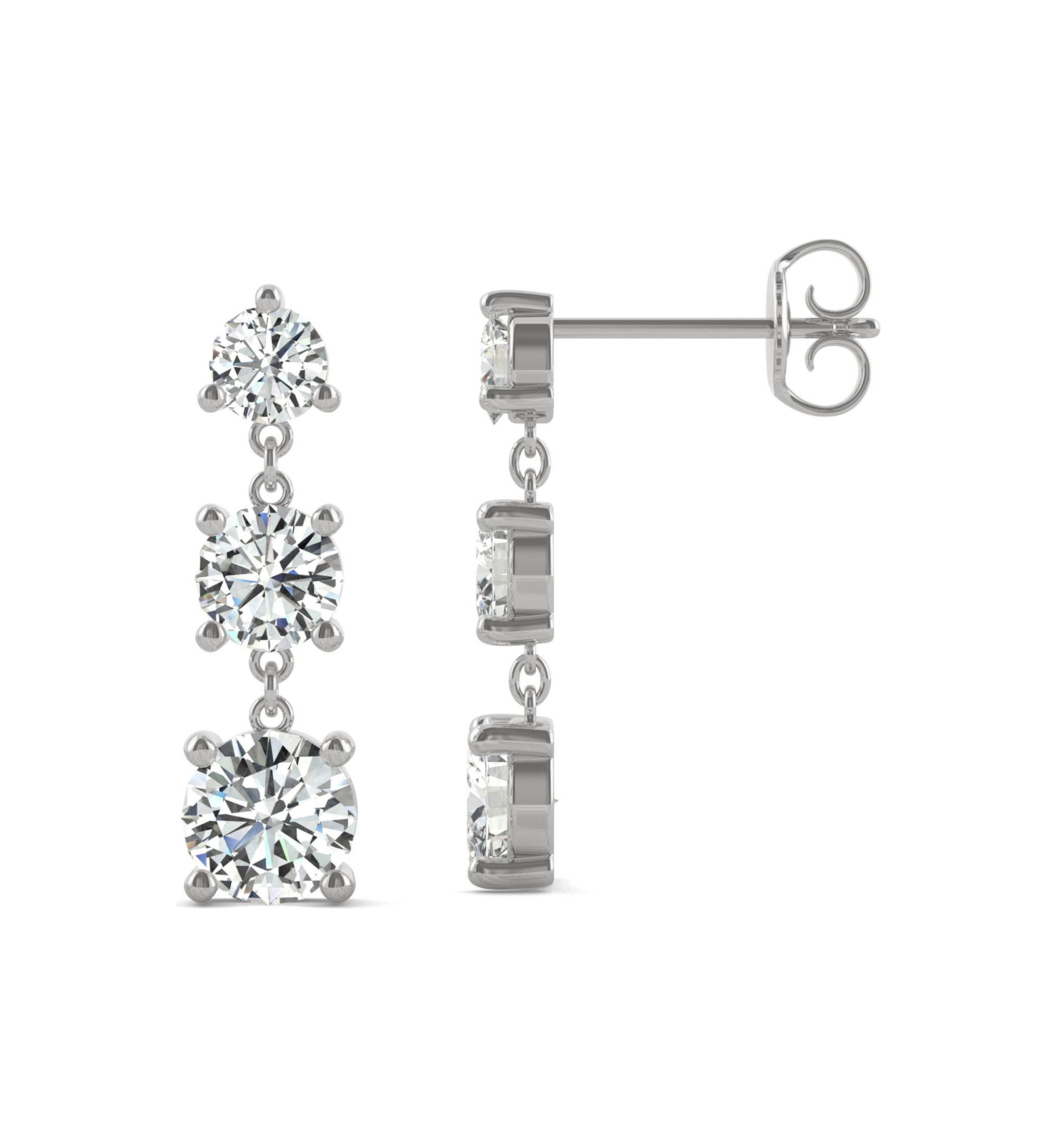 1/5 ct. t.w. Lab Created Moissanite Three Stone Drop Earrings in 14k White Gold