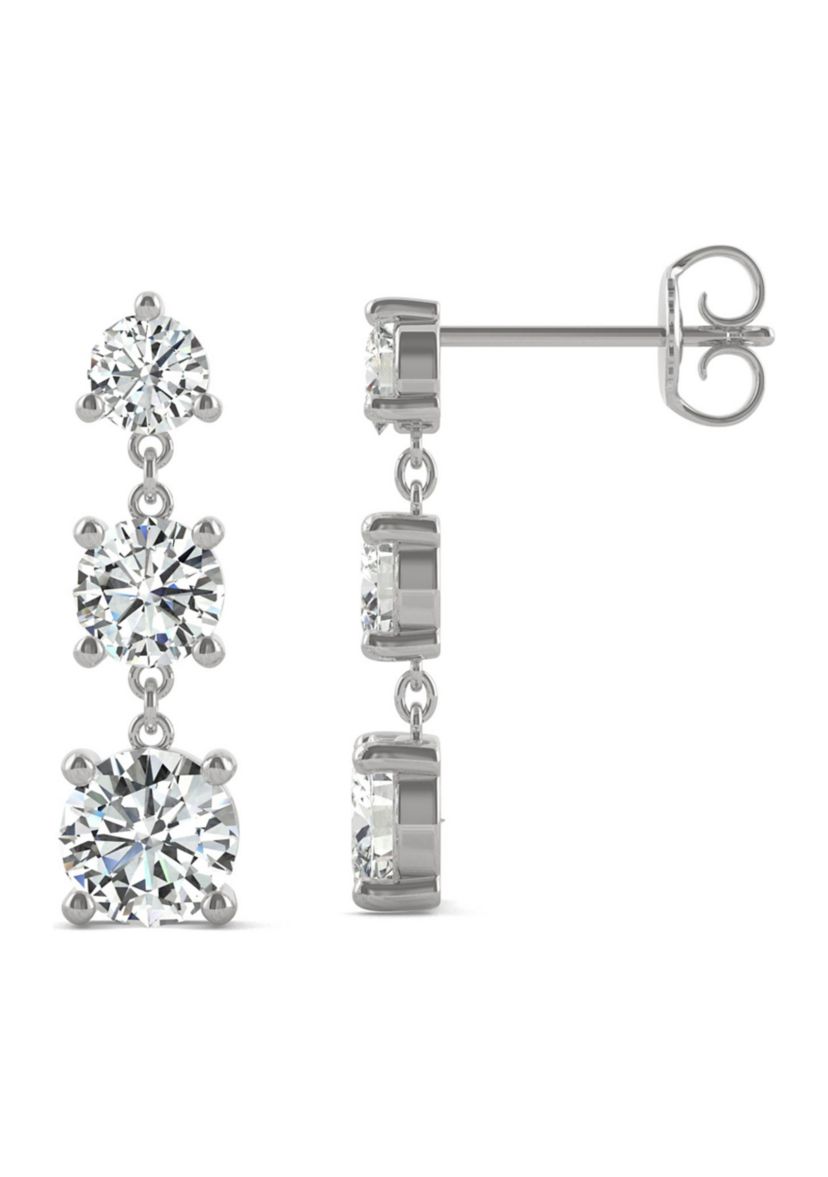 1/5 ct. t.w. Lab Created Moissanite Three Stone Drop Earrings in 14k White Gold