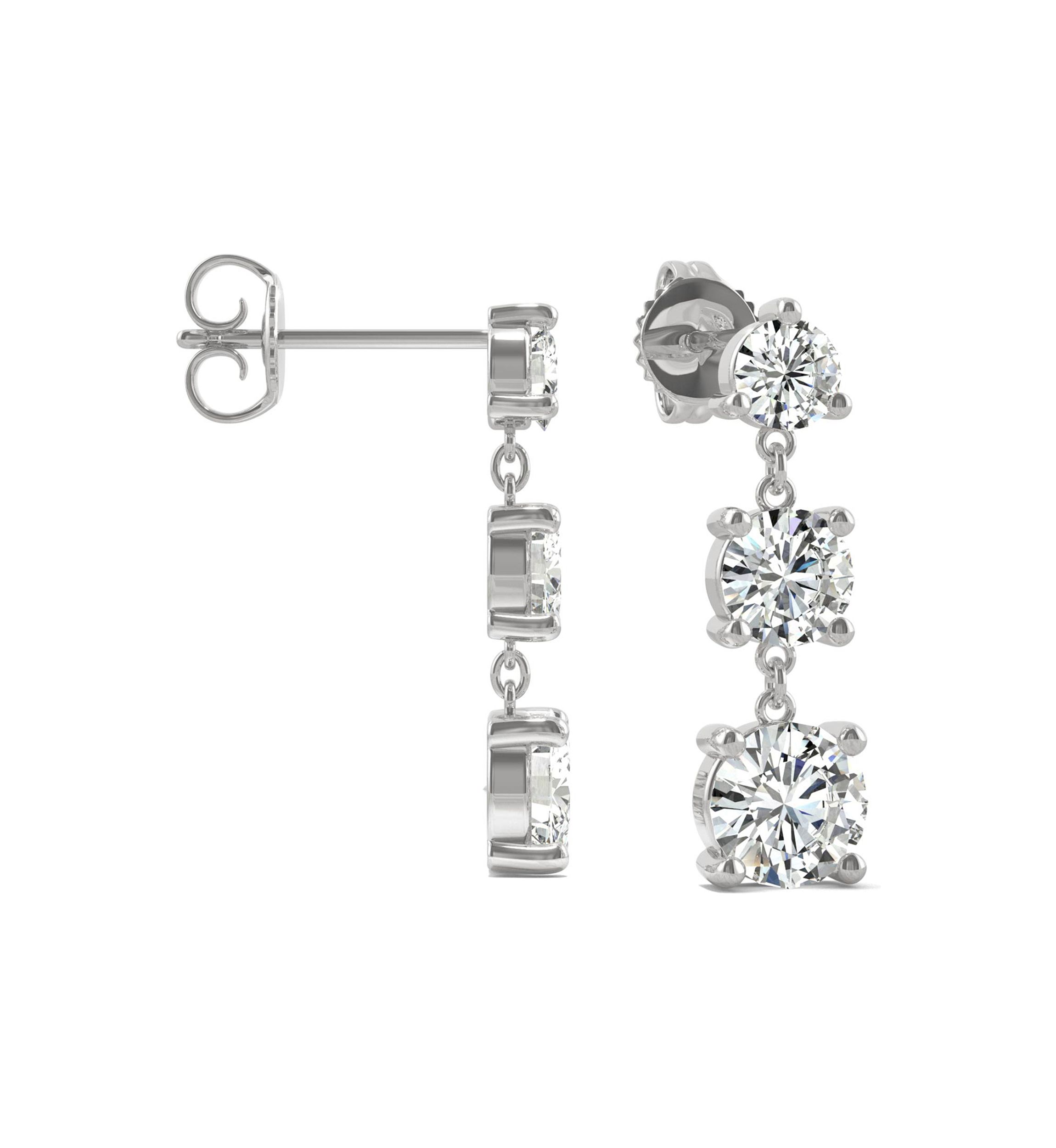 1/5 ct. t.w. Lab Created Moissanite Three Stone Drop Earrings in 14k White Gold