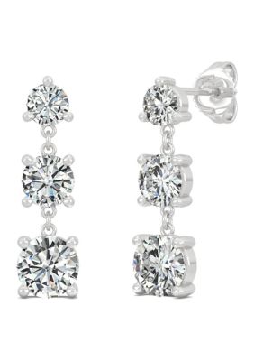 1/5 ct. t.w. Lab Created Moissanite Three Stone Drop Earrings in 14k White Gold