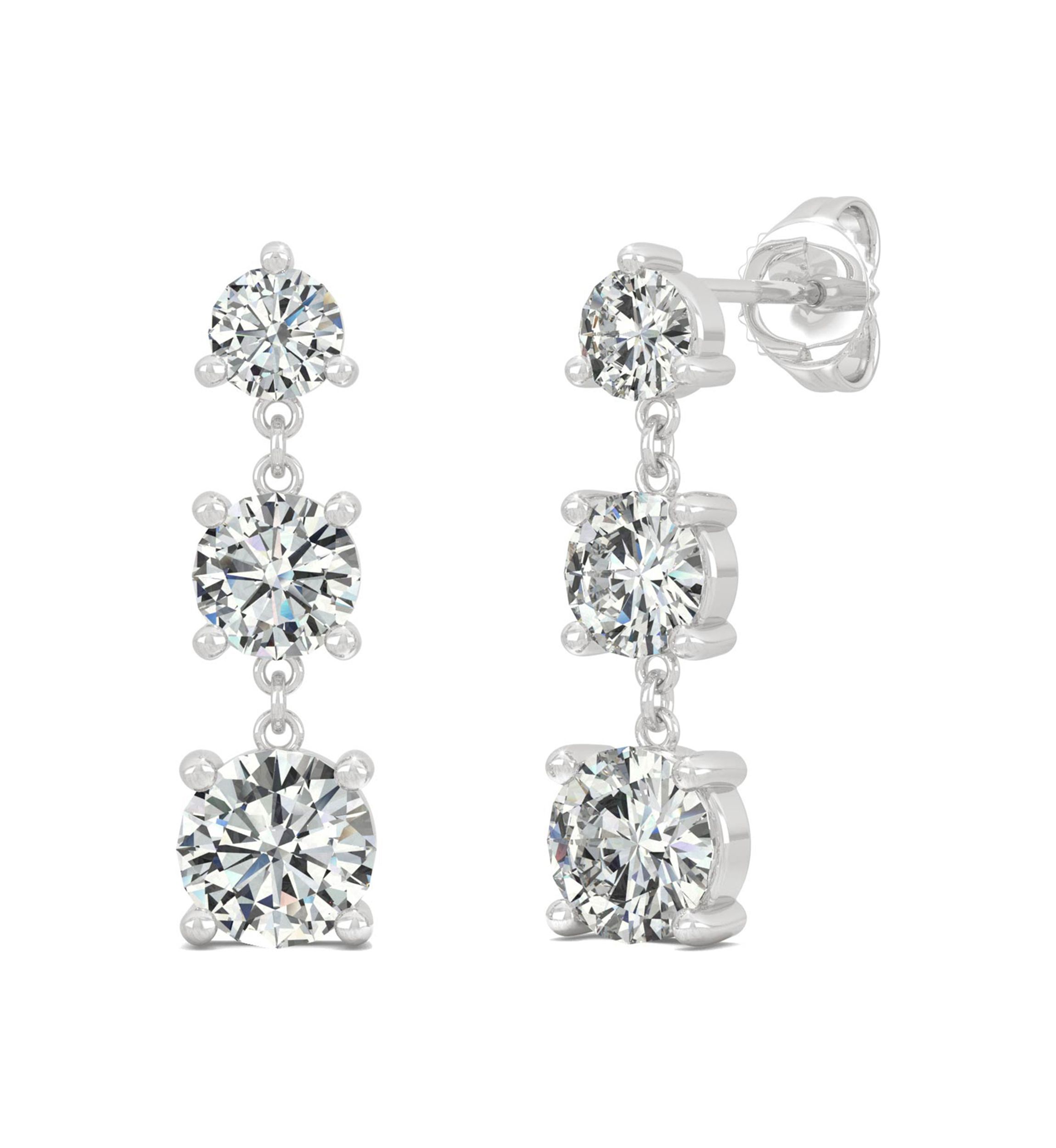 1/5 ct. t.w. Lab Created Moissanite Three Stone Drop Earrings in 14k White Gold