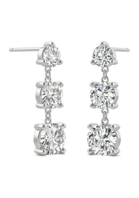 1/5 ct. t.w. Lab Created Moissanite Three Stone Drop Earrings in 14k White Gold