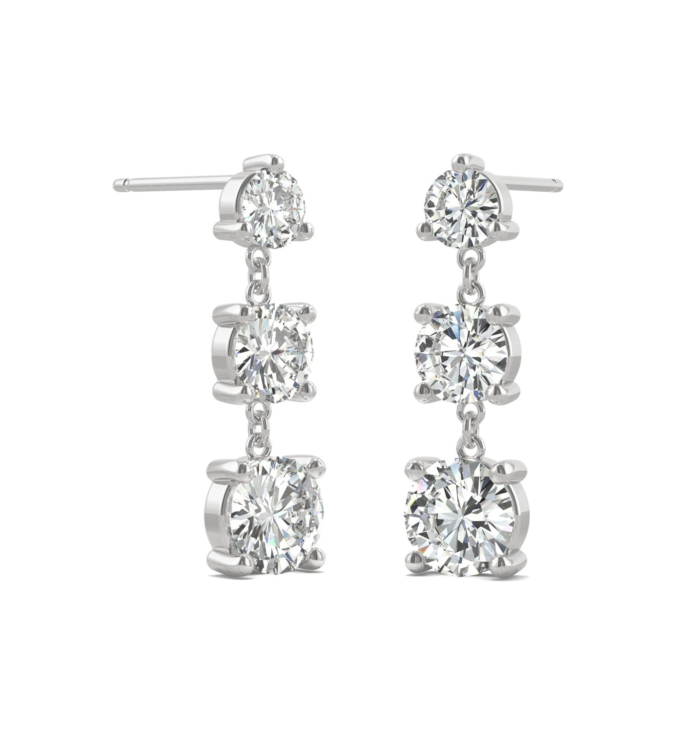 1/5 ct. t.w. Lab Created Moissanite Three Stone Drop Earrings in 14k White Gold