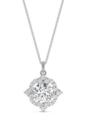 Charles & Colvard 3/8 Ct. T.w. Lab Created Moissanite Halo Pendant In 14K White Gold