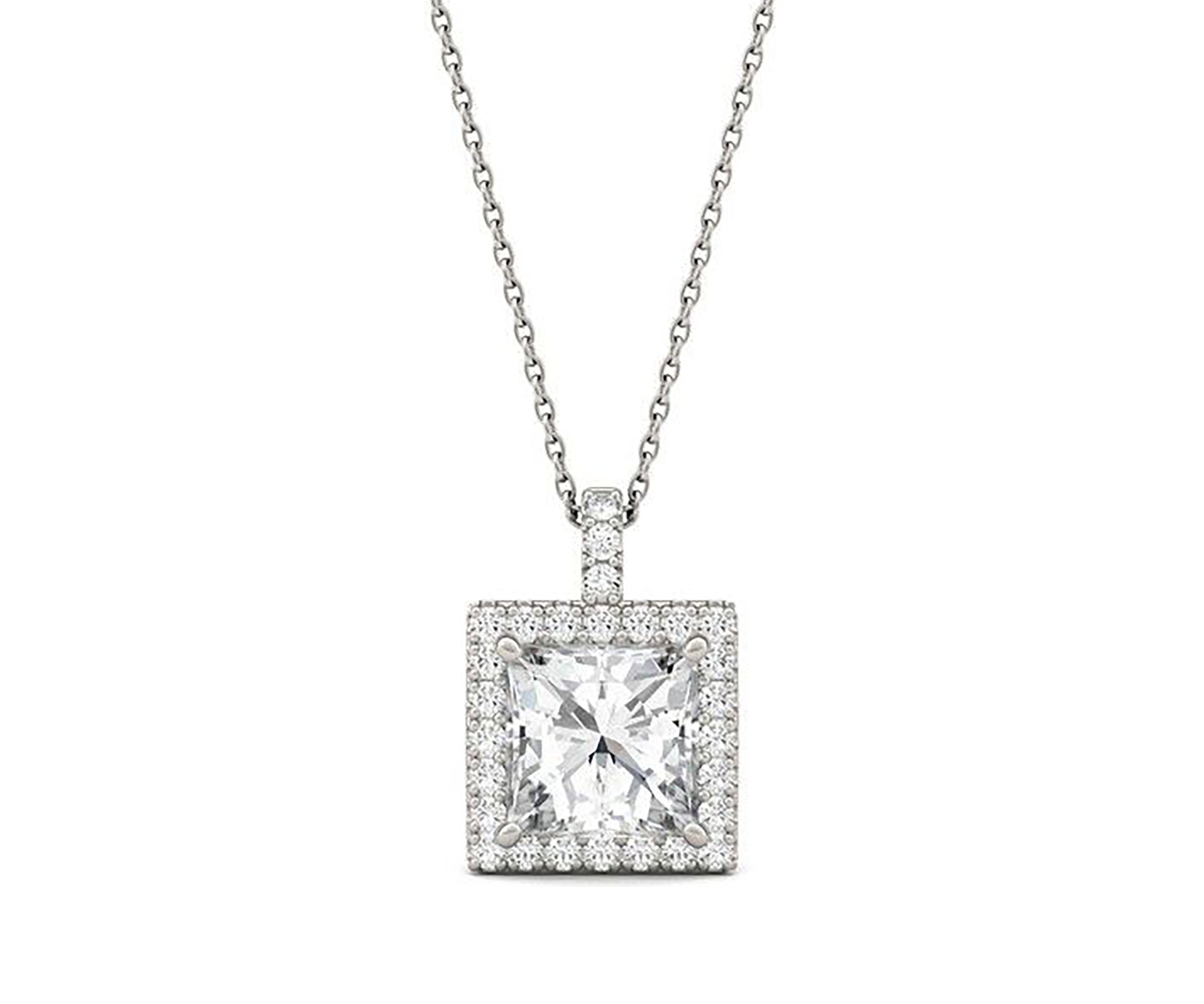 3.52 ct. t.w. Lab Created Moissanite Square Halo Pendant