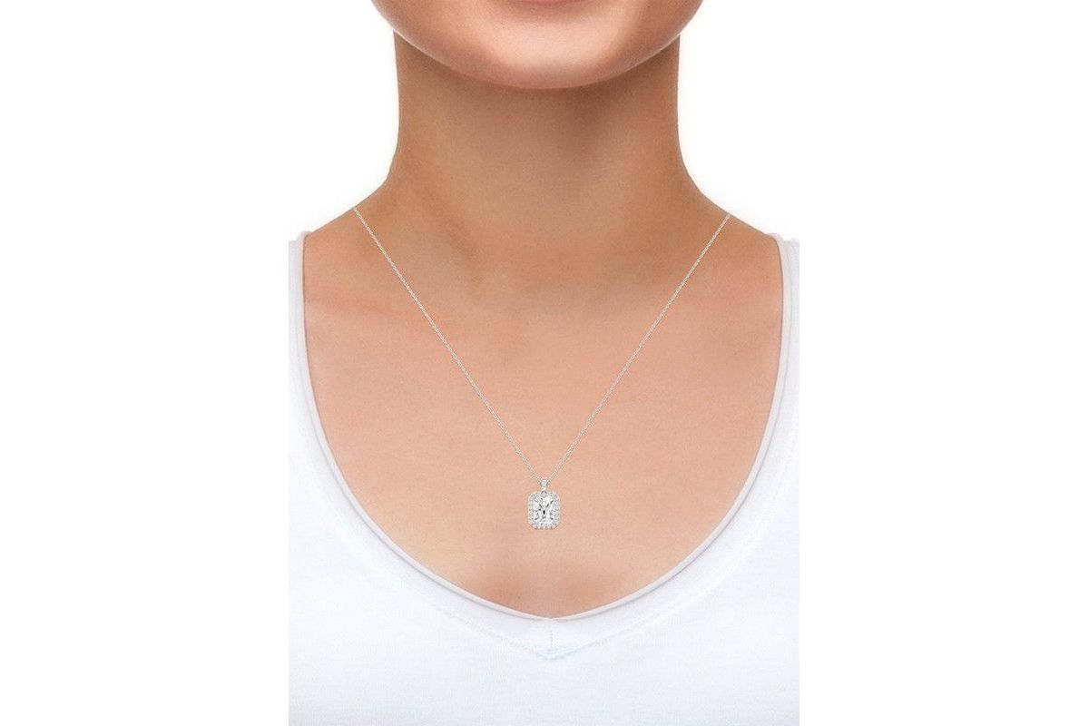 4.29 ct. t.w. Lab Created Moissanite Radiant Halo Pendant