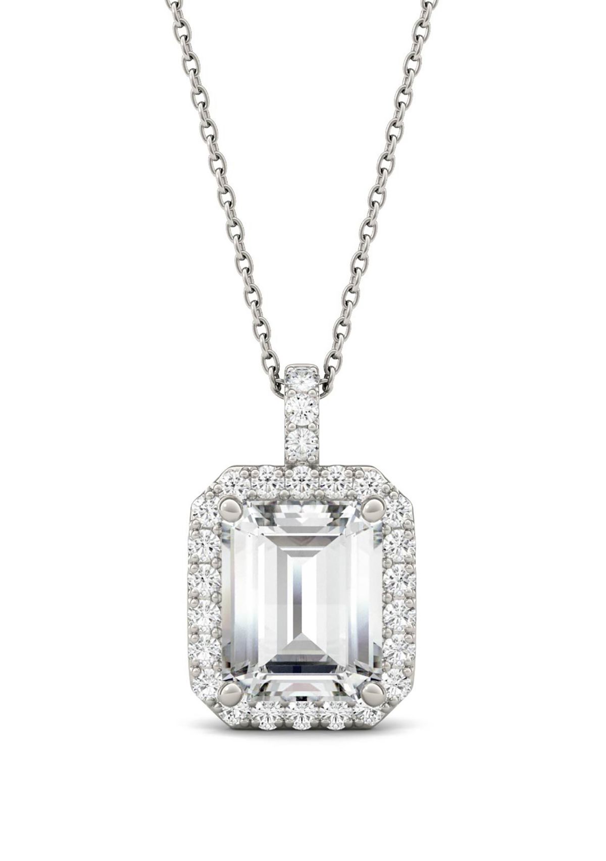  3.94 ct. t.w. Moissanite Halo Pendant Necklace in 14k White Gold