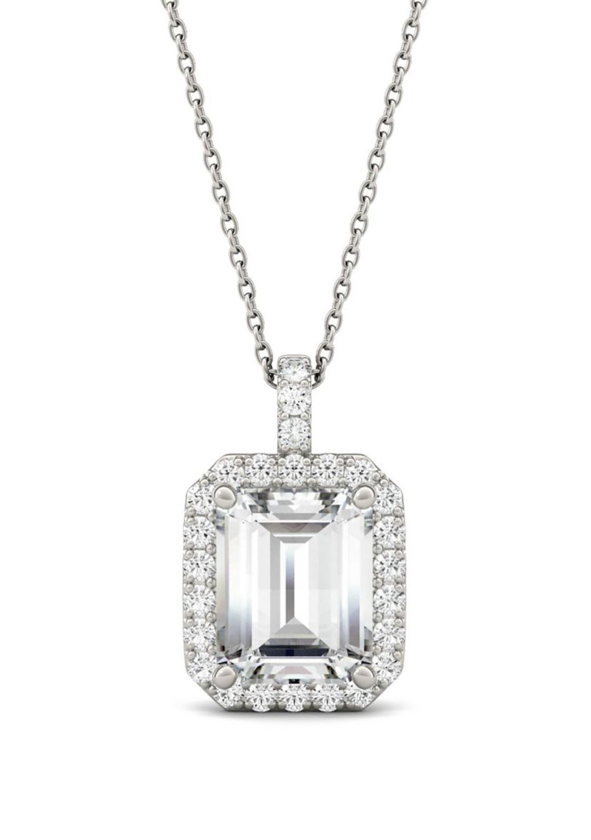  3.94 ct. t.w. Moissanite Halo Pendant Necklace in 14k White Gold