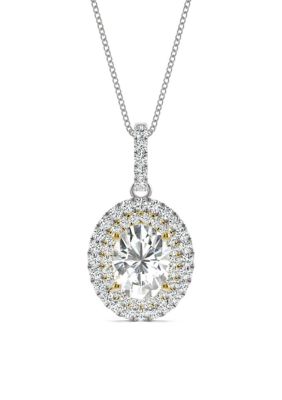 7/8 ct. t.w. Lab Created Moissanite Halo Pendant in 14K Two Toned Gold