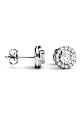 1.28 ct. t.w. Moissanite Halo Stud Earrings in 14K White Gold