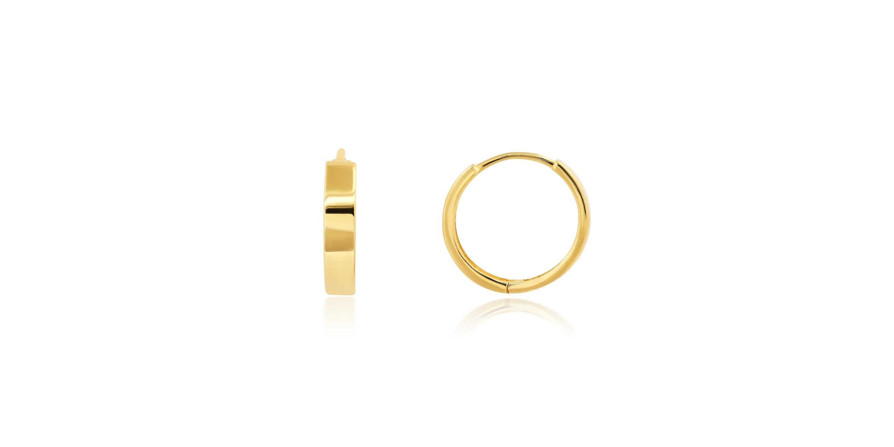 14k White Gold 12MM Flat Style Small Huggie Hoop Earrings